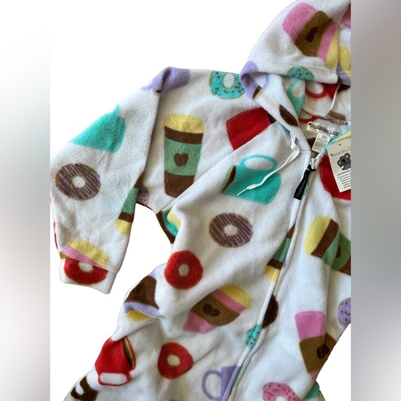 🌻NWT Forever Lazy Coffee & Donuts Onesie- Detachable Feet - Picture 3 of 12